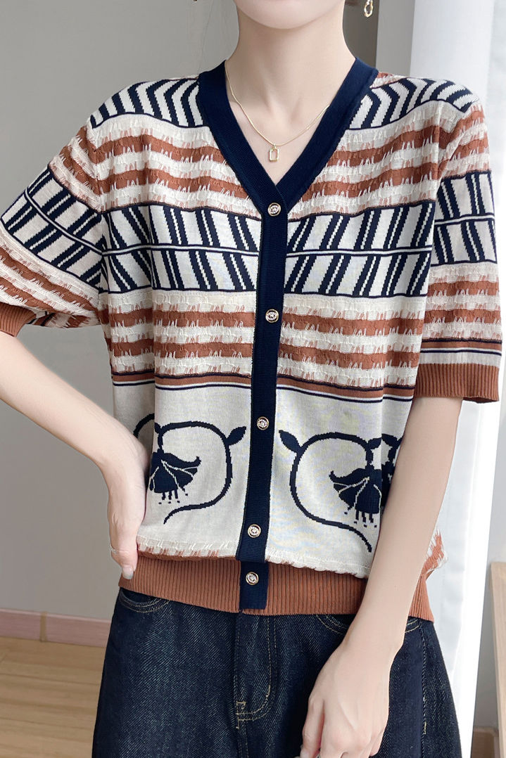 Trendy Casual Knit Top with Artistic Print - liwisi