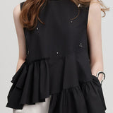 Trendy Irregular Shirt with Beaded Embellishments - liwisi