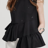 Trendy Irregular Shirt with Beaded Embellishments - liwisi