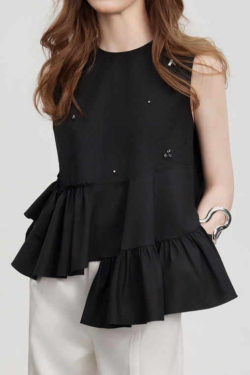Trendy Irregular Shirt with Beaded Embellishments - liwisi