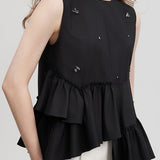 Trendy Irregular Shirt with Beaded Embellishments - liwisi