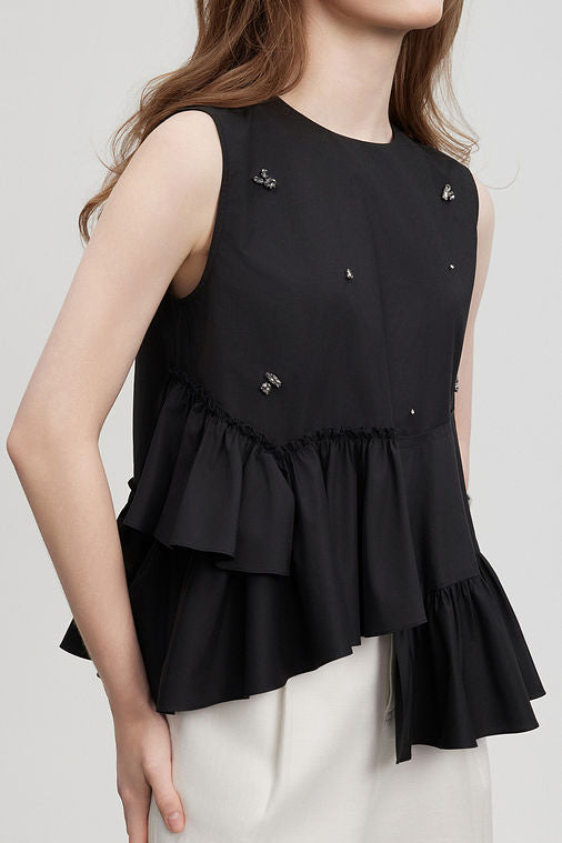 Trendy Irregular Shirt with Beaded Embellishments - liwisi