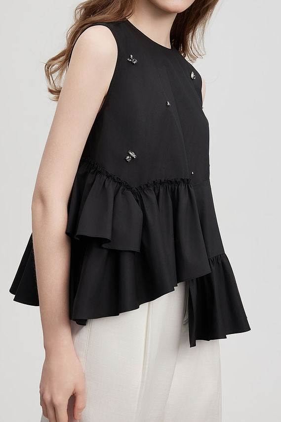 Trendy Irregular Shirt with Beaded Embellishments - liwisi