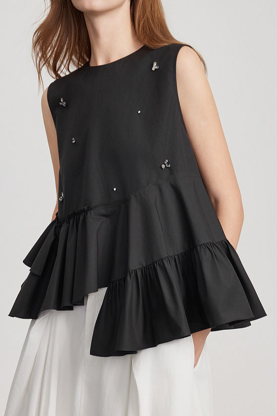 Trendy Irregular Shirt with Beaded Embellishments - liwisi