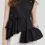 Trendy Irregular Shirt with Beaded Embellishments - liwisi