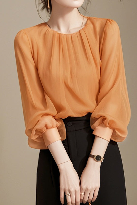 French early-autumn burnt orange 3/4 sleeve blouse - liwisi