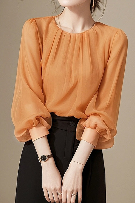 French early-autumn burnt orange 3/4 sleeve blouse - liwisi