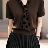 Elegant polka dot tie knit top and pleated skirt set - liwisi