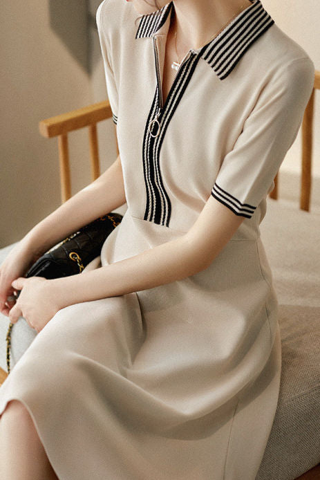 Casual stylish waist-cinched A-line dress - liwisi