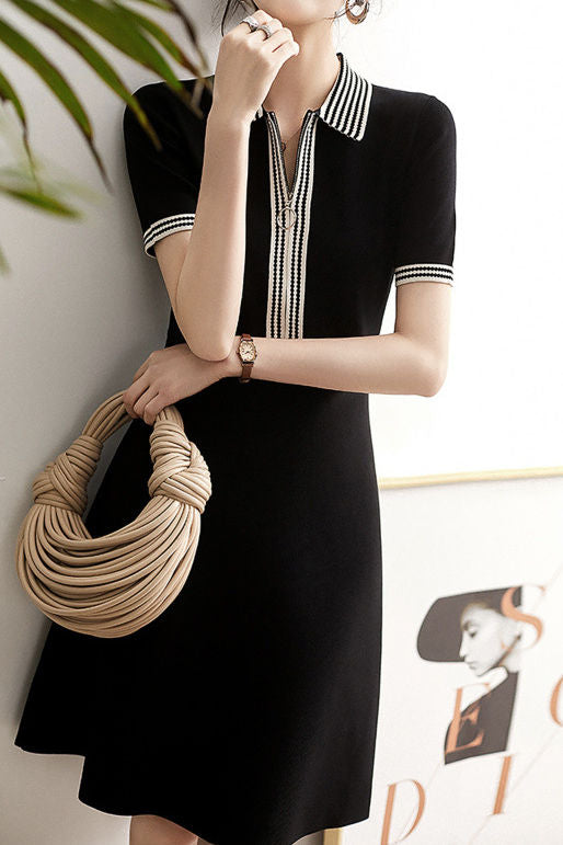 Casual stylish waist-cinched A-line dress - liwisi
