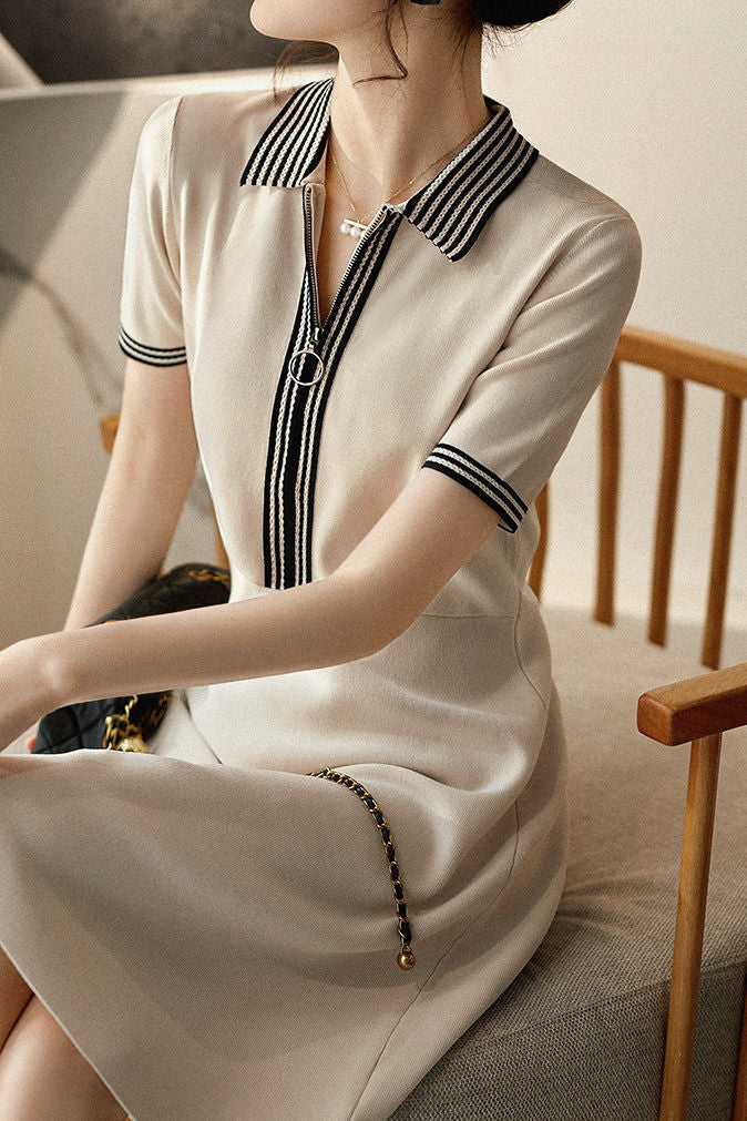 Casual stylish waist-cinched A-line dress - liwisi