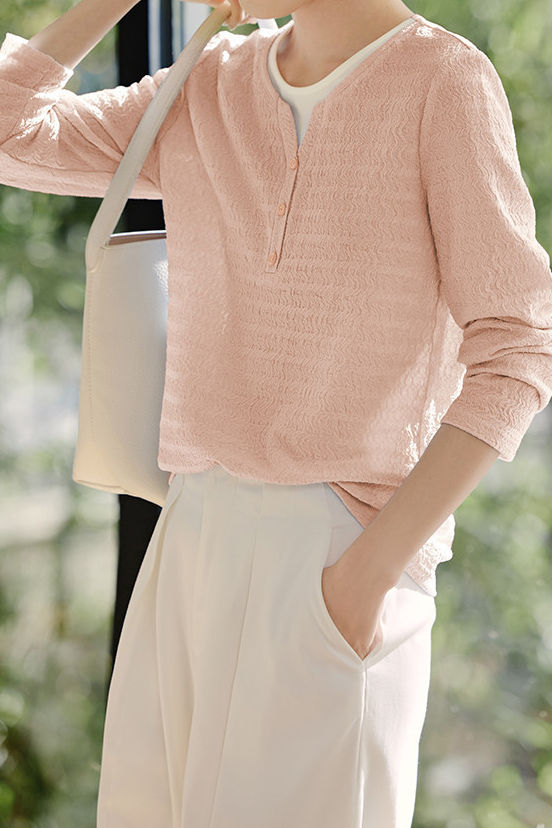 Casual fake two-piece spliced crinkled texture T-shirt - liwisi