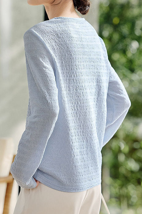 Casual fake two-piece spliced crinkled texture T-shirt - liwisi