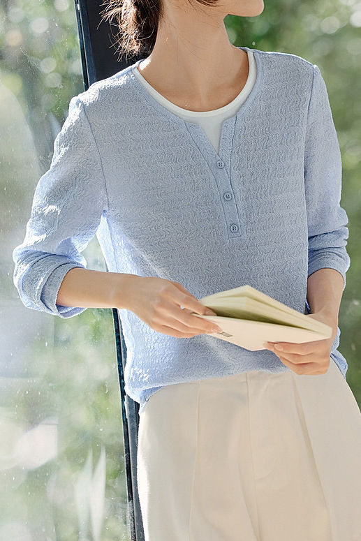 Casual fake two-piece spliced crinkled texture T-shirt - liwisi
