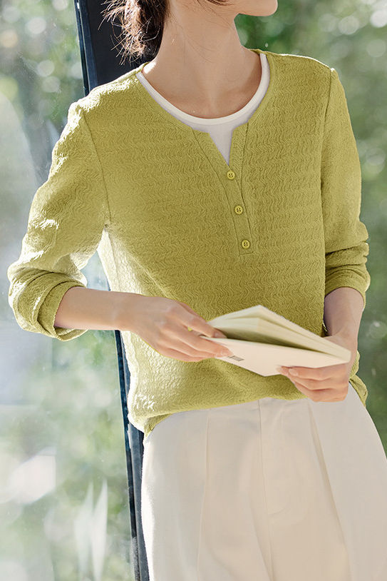 Casual fake two-piece spliced crinkled texture T-shirt - liwisi