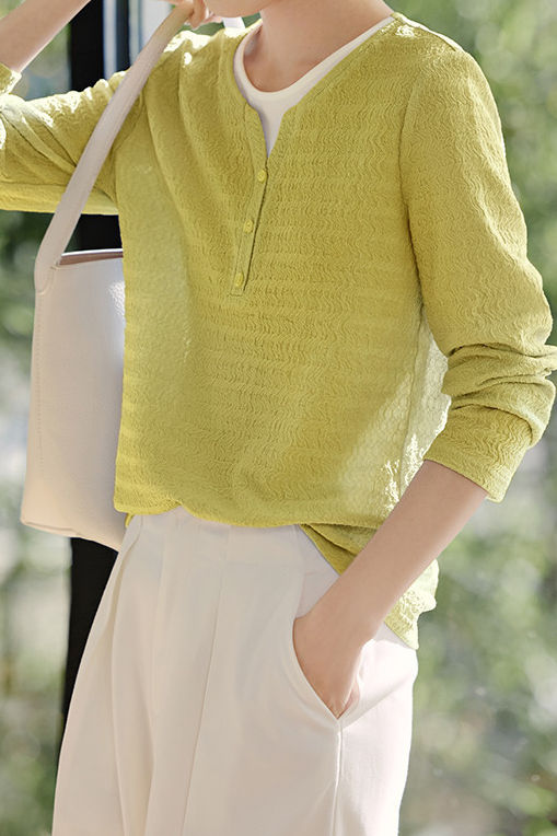 Casual fake two-piece spliced crinkled texture T-shirt - liwisi