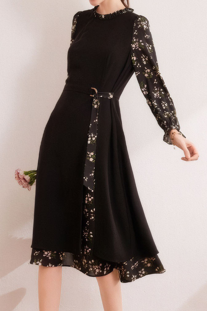 Elegant retro spliced floral dress - liwisi