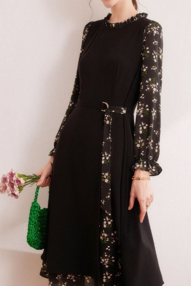 Elegant retro spliced floral dress - liwisi
