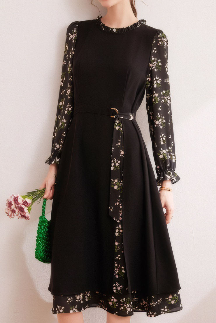 Elegant retro spliced floral dress - liwisi