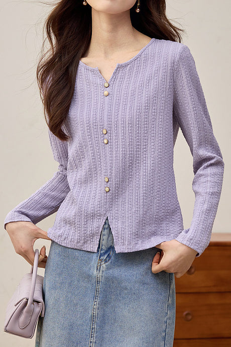 Early Autumn Casual Textured Long-Sleeve T-Shirt - liwisi