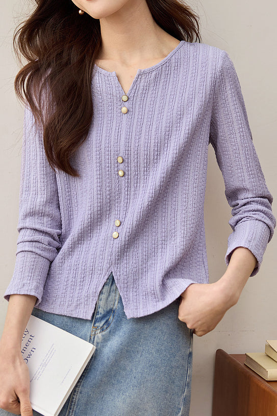 Early Autumn Casual Textured Long-Sleeve T-Shirt - liwisi