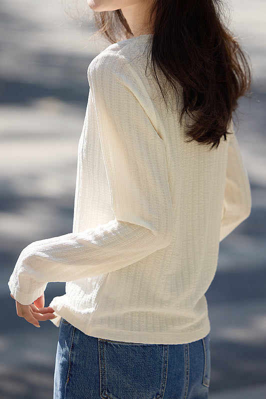 Early Autumn Casual Textured Long-Sleeve T-Shirt - liwisi