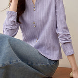 Early Autumn Casual Textured Long-Sleeve T-Shirt - liwisi