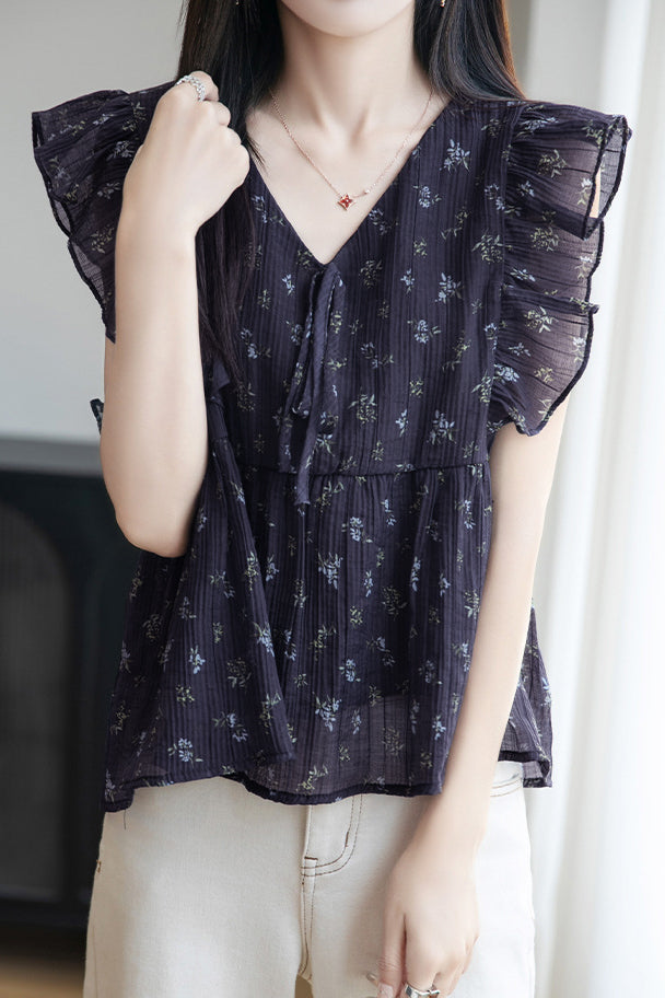 Elegant Ruffled Floral Shirt - liwisi