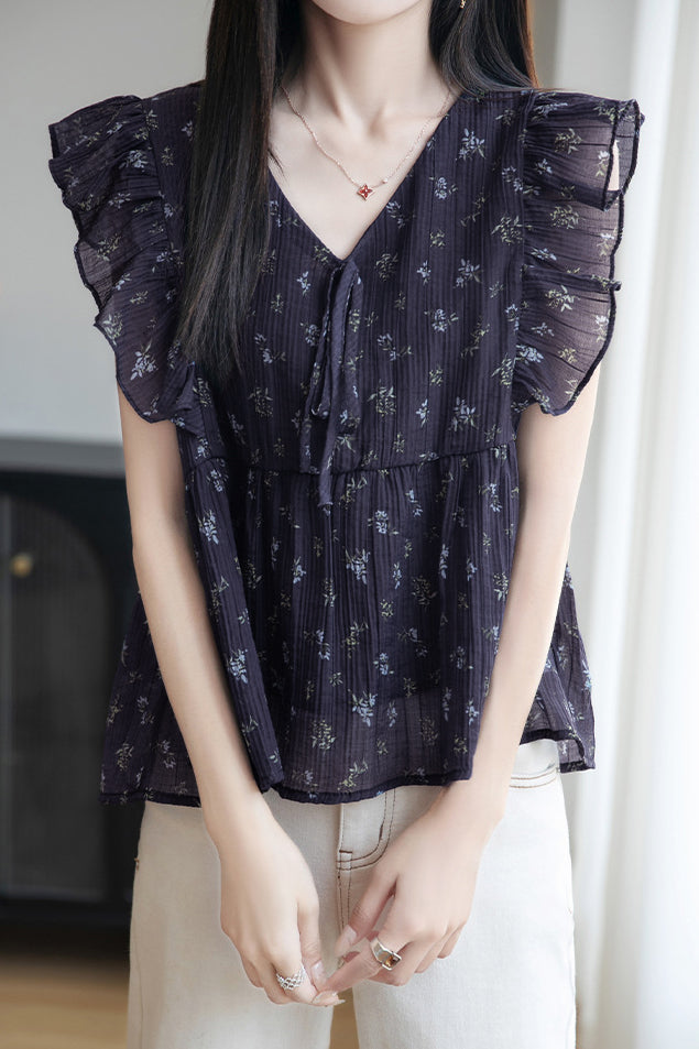 Elegant Ruffled Floral Shirt - liwisi
