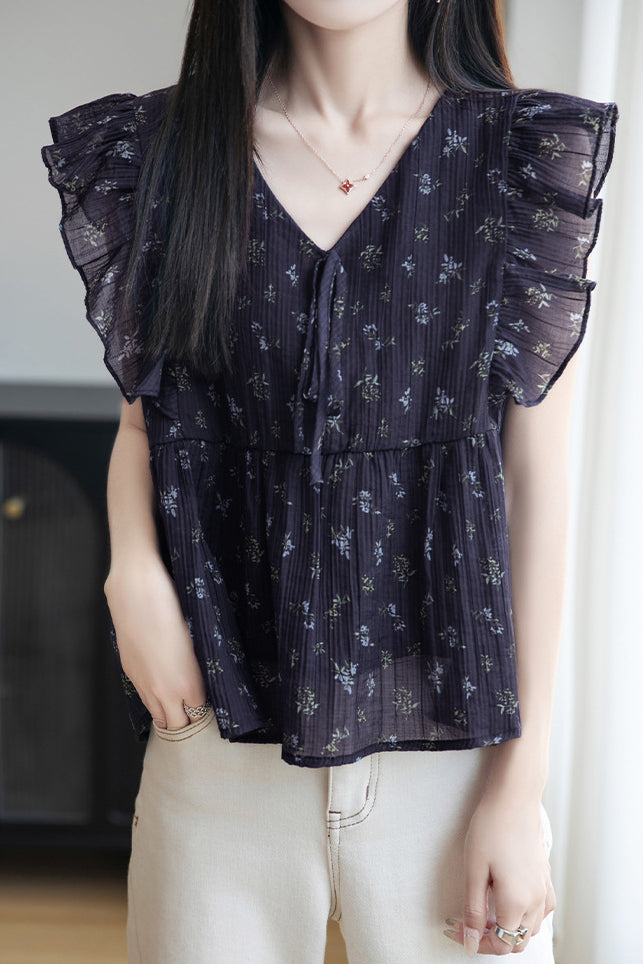 Elegant Ruffled Floral Shirt - liwisi