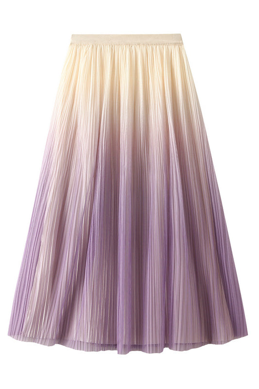 Elegant Gradient Pleated Midi Skirt - liwisi
