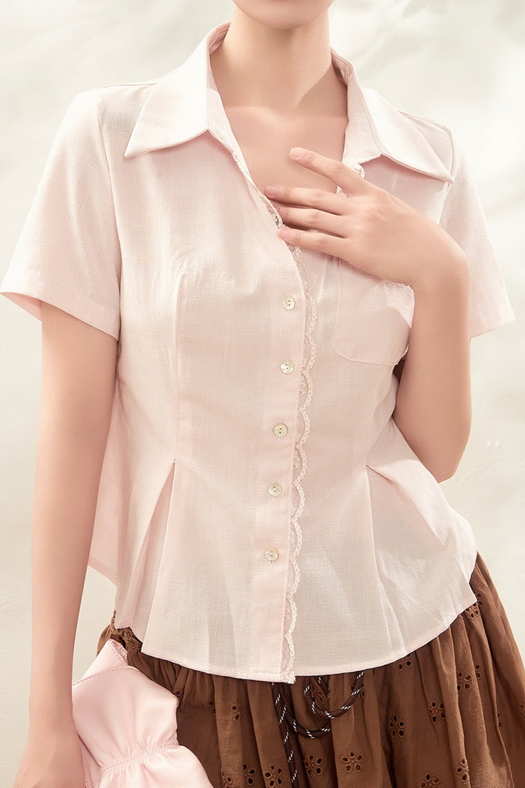Elegant Fitted Lace Short-Sleeve Shirt - liwisi