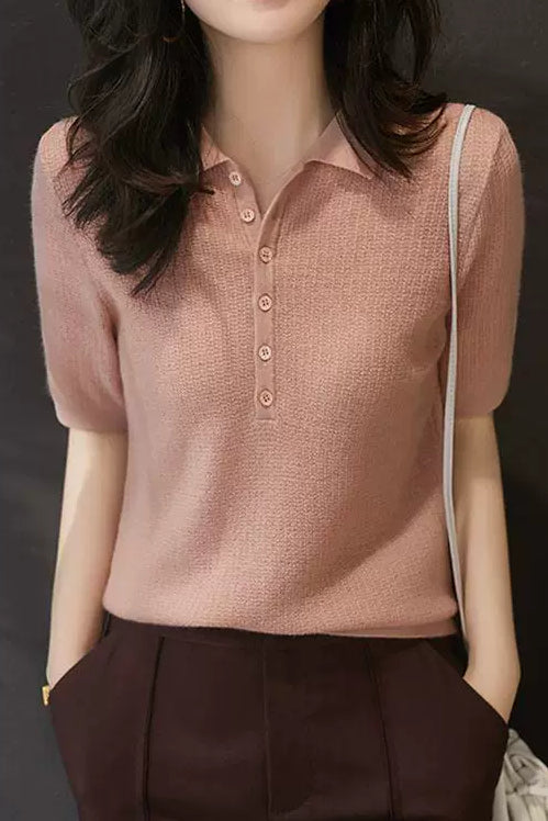 Casual Polo Neck Knit Top - liwisi