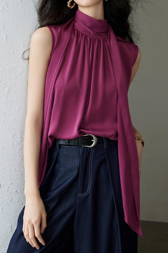 Elegant Vintage Stand Collar Sleeveless Top - liwisi