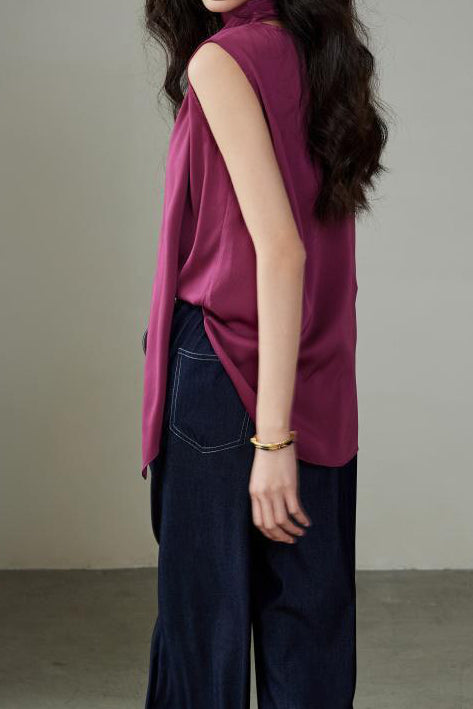 Elegant Vintage Stand Collar Sleeveless Top - liwisi