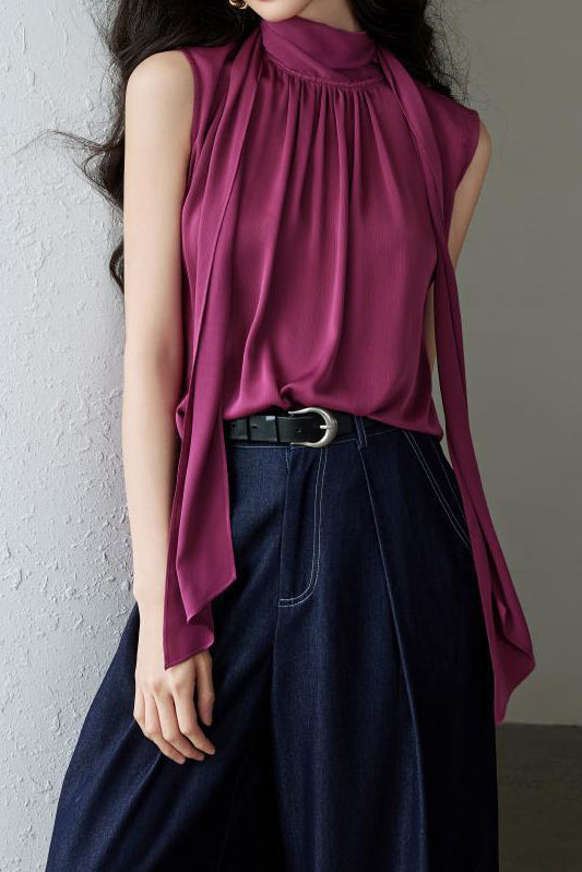 Elegant Vintage Stand Collar Sleeveless Top - liwisi