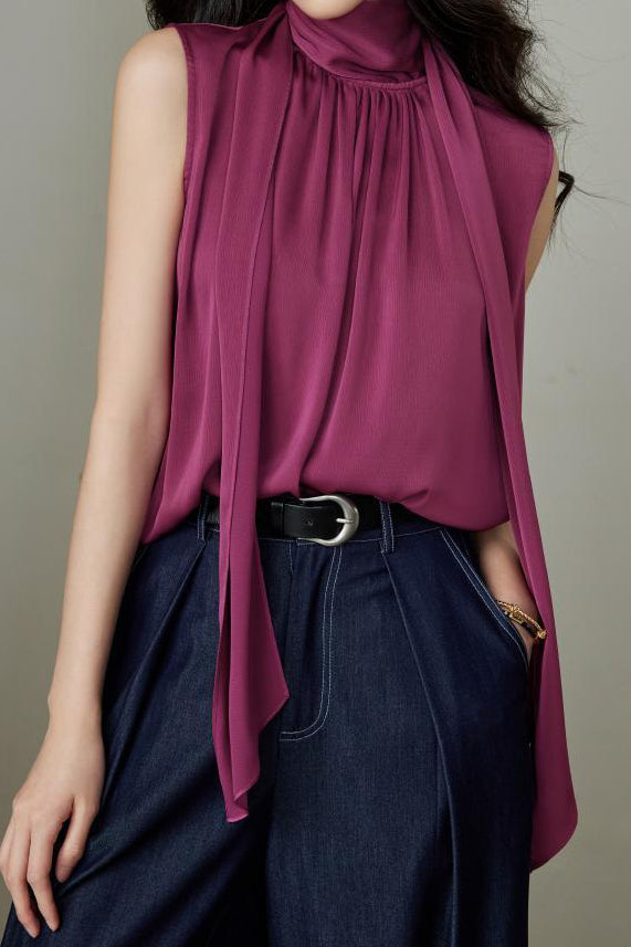 Elegant Vintage Stand Collar Sleeveless Top - liwisi