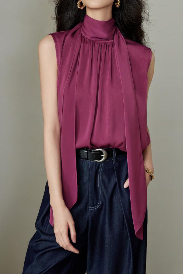 Elegant Vintage Stand Collar Sleeveless Top - liwisi