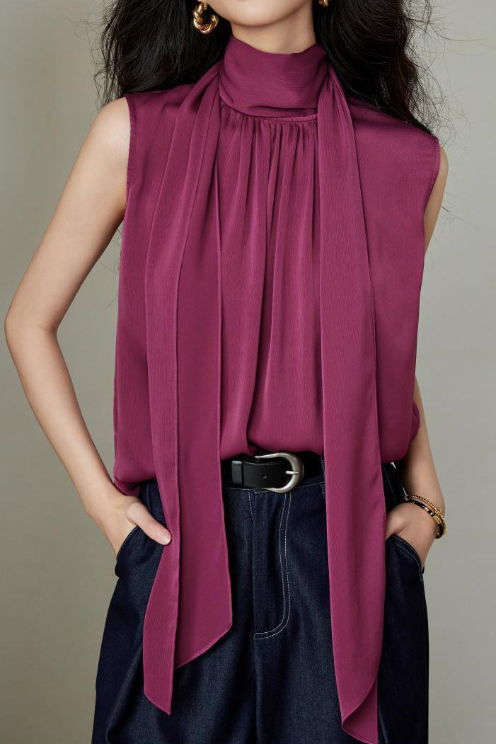 Elegant Vintage Stand Collar Sleeveless Top - liwisi