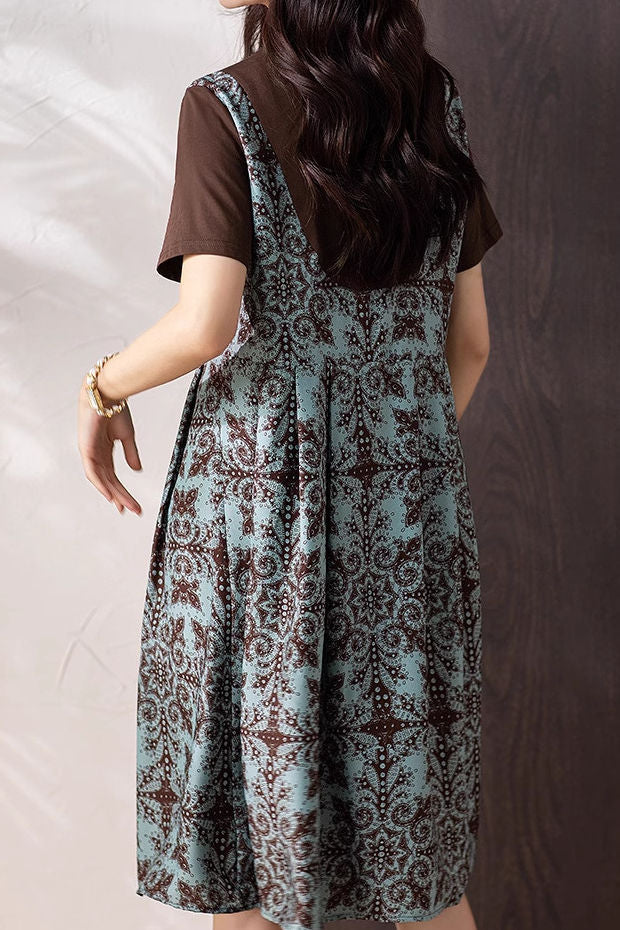 Casual Spliced Print Short-Sleeve Dress - liwisi