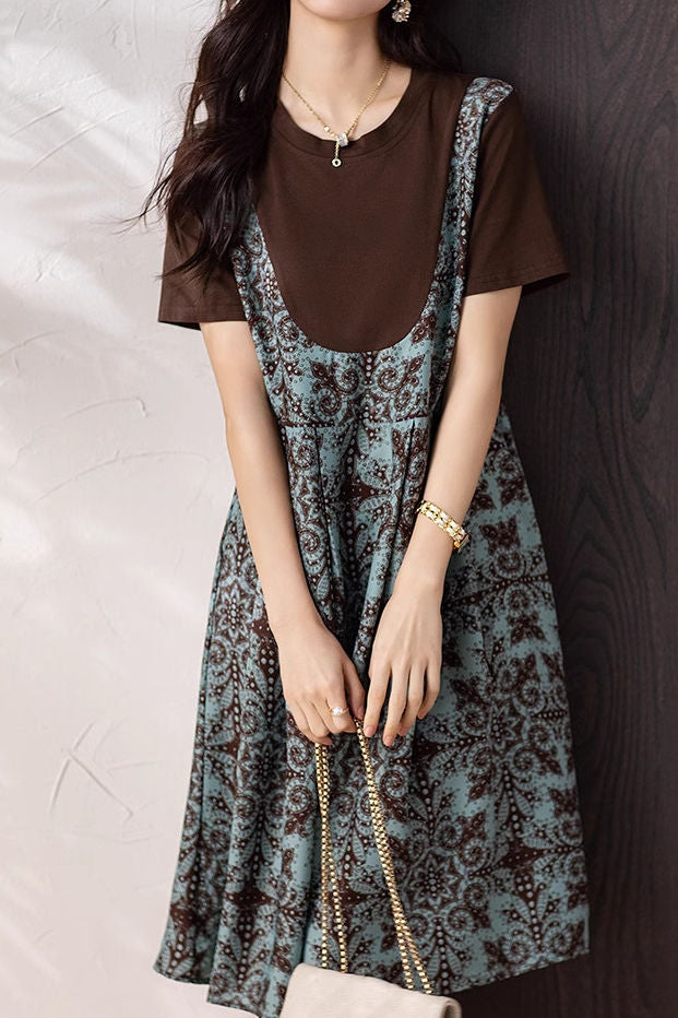 Casual Spliced Print Short-Sleeve Dress - liwisi