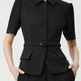 Minimalist short sleeve collared blazer - liwisi