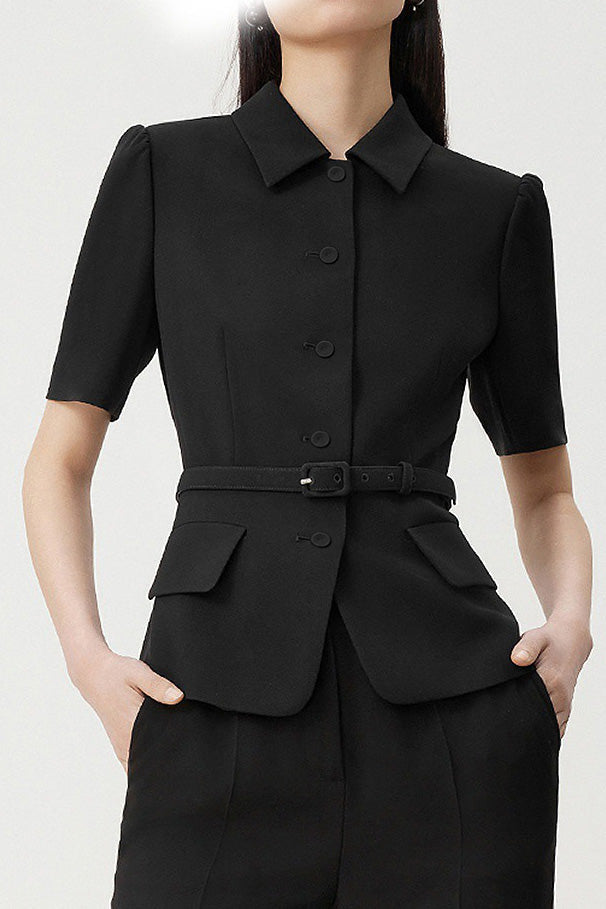 Minimalist short sleeve collared blazer - liwisi
