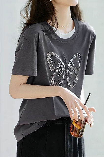 Intellectual elegant faux two-piece T-shirt - liwisi