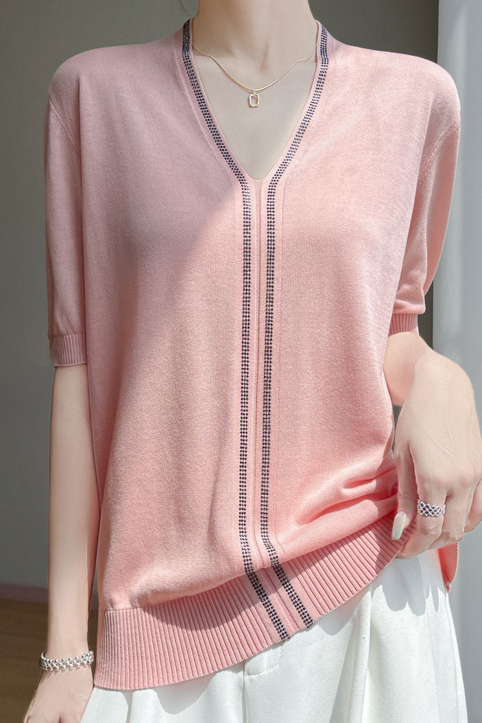 Loose-fitting versatile knit short sleeve T-shirt - liwisi