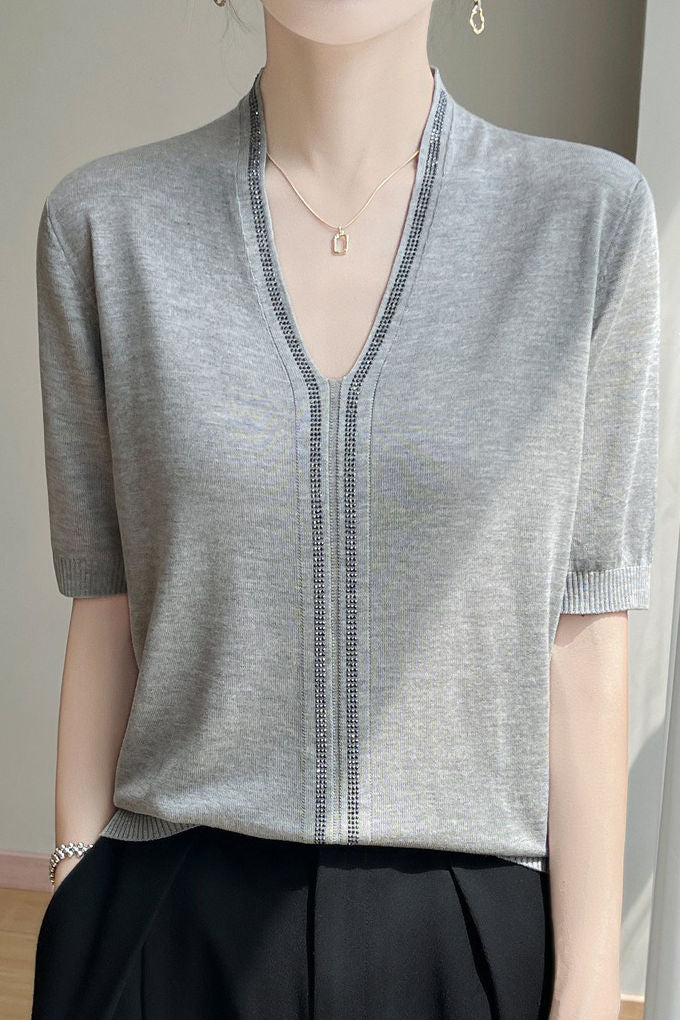 Loose-fitting versatile knit short sleeve T-shirt - liwisi