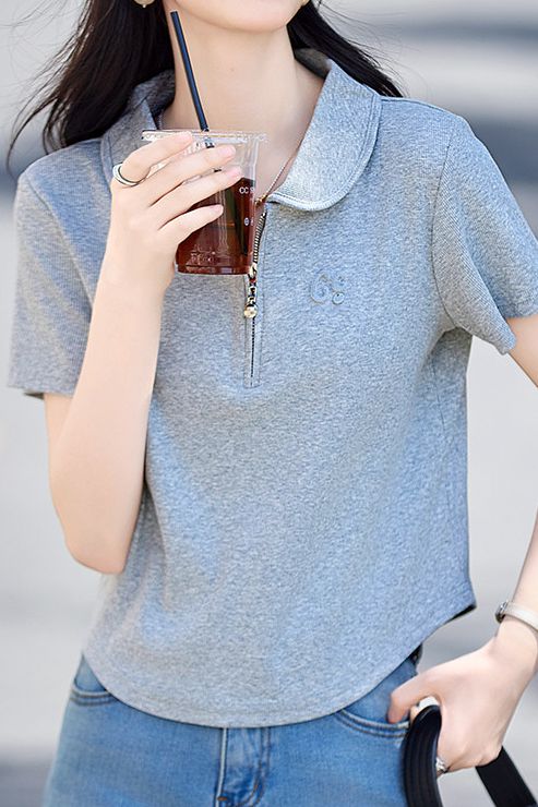 Casual polo collar embroidered T-shirt - liwisi