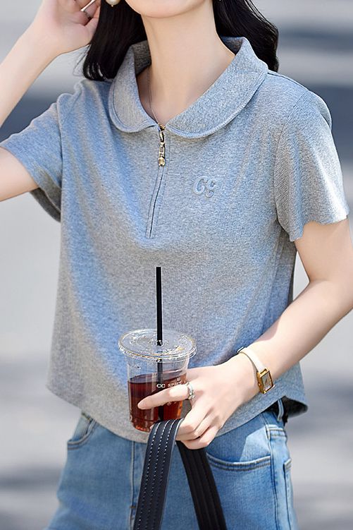 Casual polo collar embroidered T-shirt - liwisi