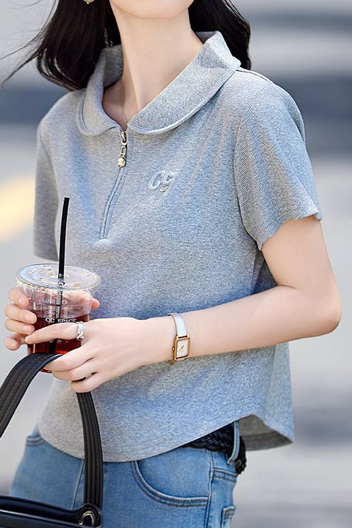 Casual polo collar embroidered T-shirt - liwisi