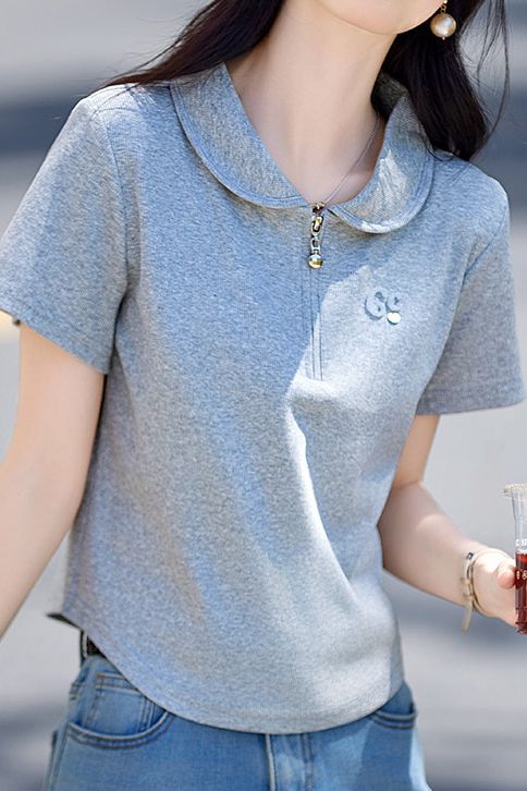 Casual polo collar embroidered T-shirt - liwisi